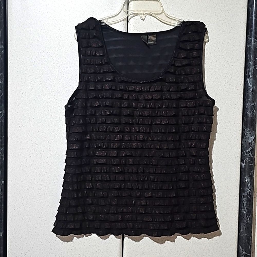 Women's Sleeveless Ruffled Brown Tank Top, size L